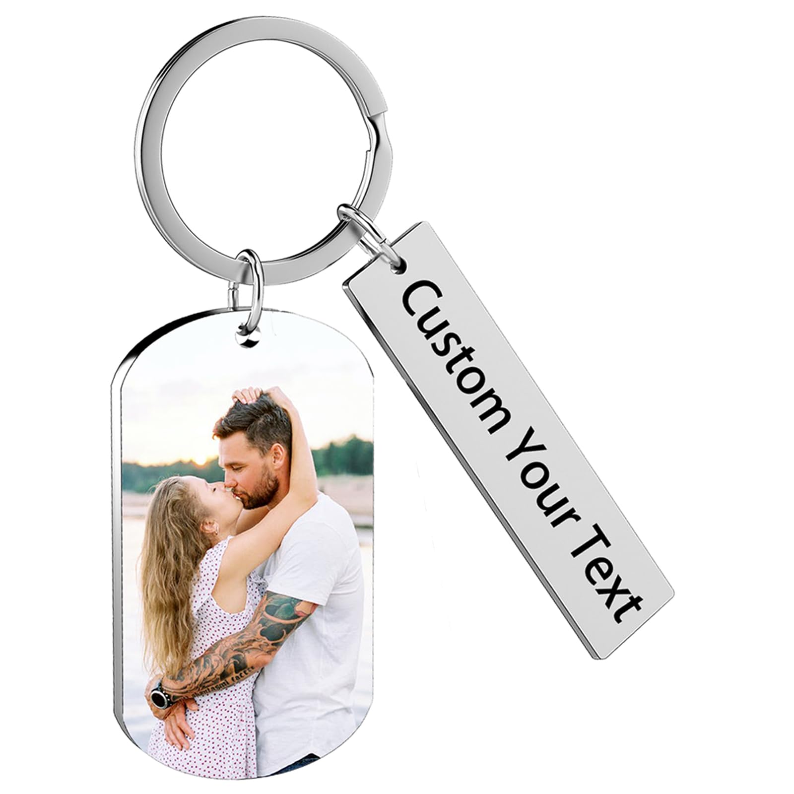 Cwyw Unisex Kids J-Silver Uvcolor Personalised Keyring With Photo Custom Photo Keychain Engraved Keyrings Gift For Dad, Mum, Grandparents Perfect For Birthdays, Father's Day, Mother's Day