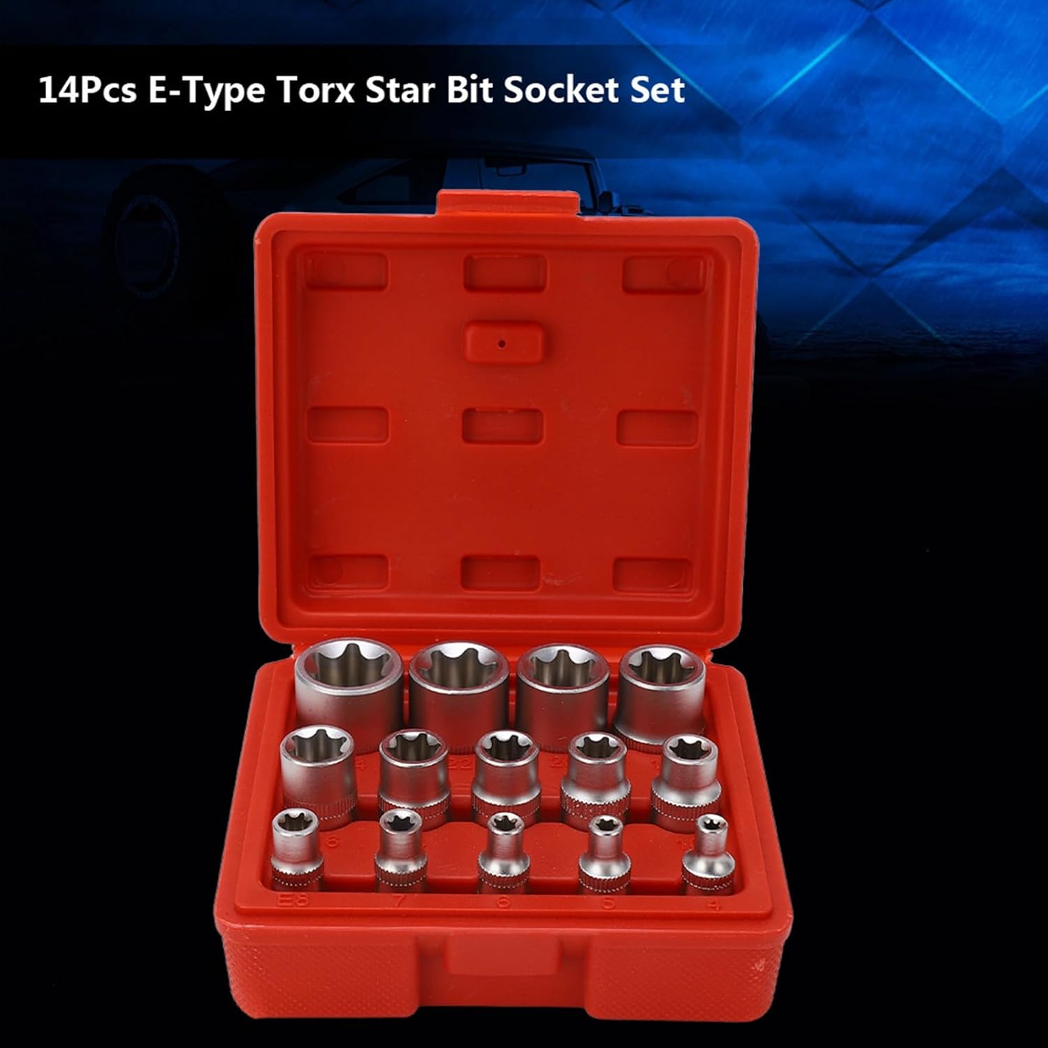 Star Bit Socket, 14pcs Torx Star Bit Socket Set Steel 6 Point Socket Bit Female E-Type Torx Bit for 1/4inch, 3/8inch, 1/2inch Drive Repair Tool