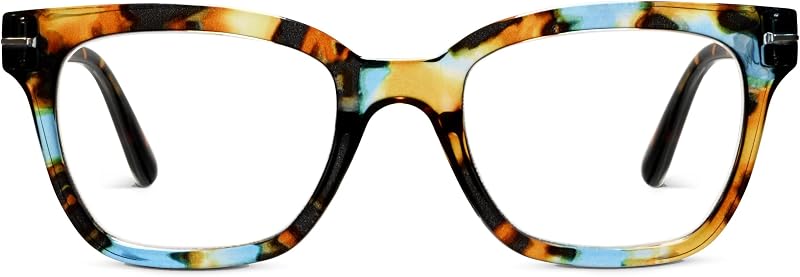 Peepers Blue Light Reading Glasses for Women +1.50, Blue Quartz, Buzzworthy | Soft square frame, UV400 protection, anti-reflective coating, scratch-resistant lenses, spring hinges, lightweight