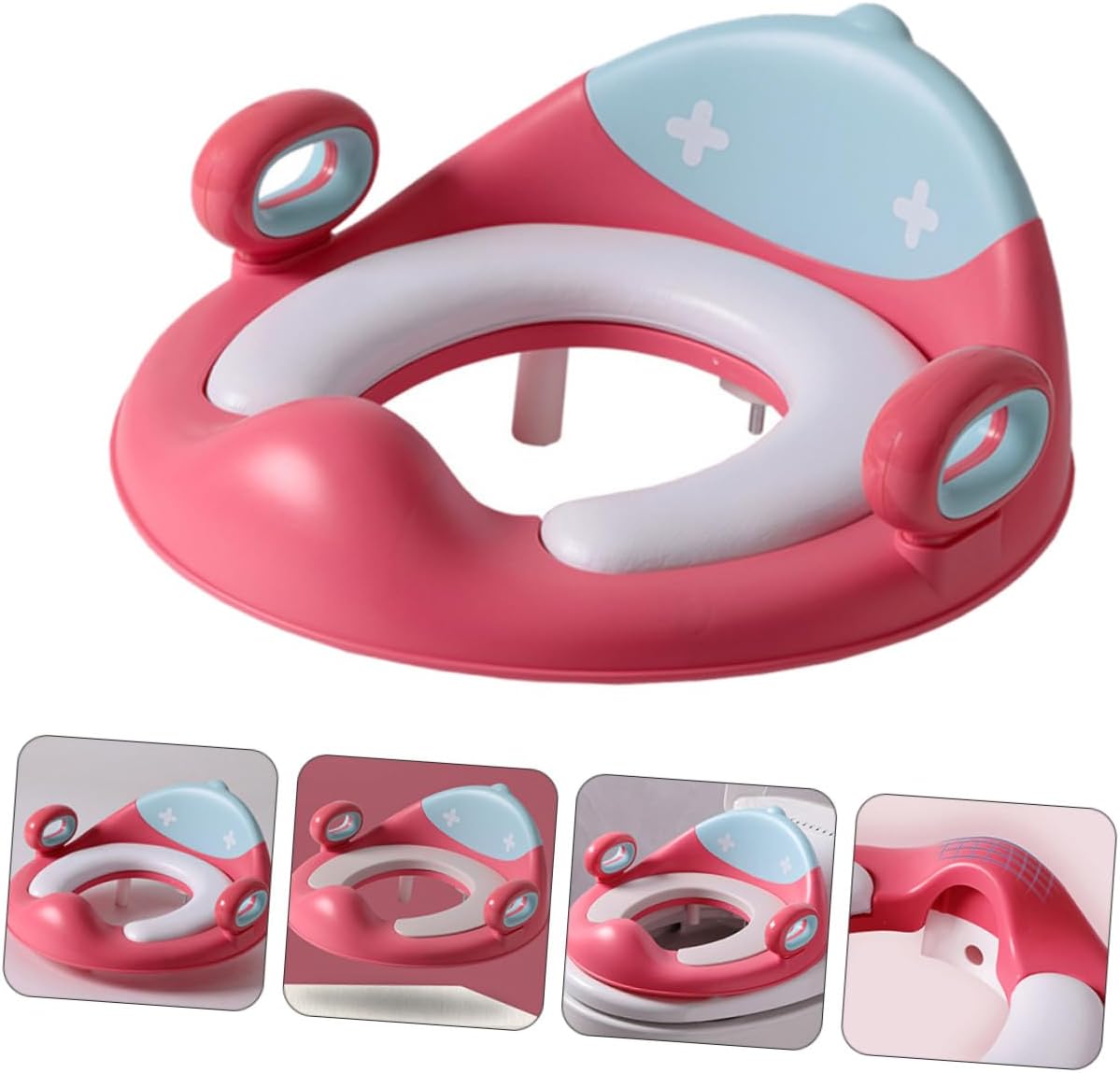FRCOLOR Potty Training Seat with PU Cushion Anti-slip Handles Transition Toilet Seat Comfortable Design for Easy Installation and Fear Reduction