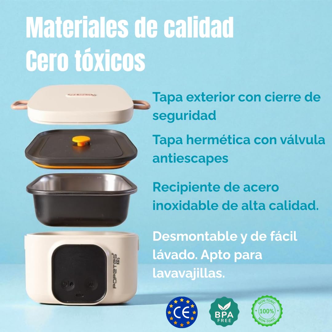 Calentador de comida portátil LUNCH BOX© para bebé | Inalámbrico, USB, recipiente acero inoxidable hermético | Transporta y calienta purés y potitos