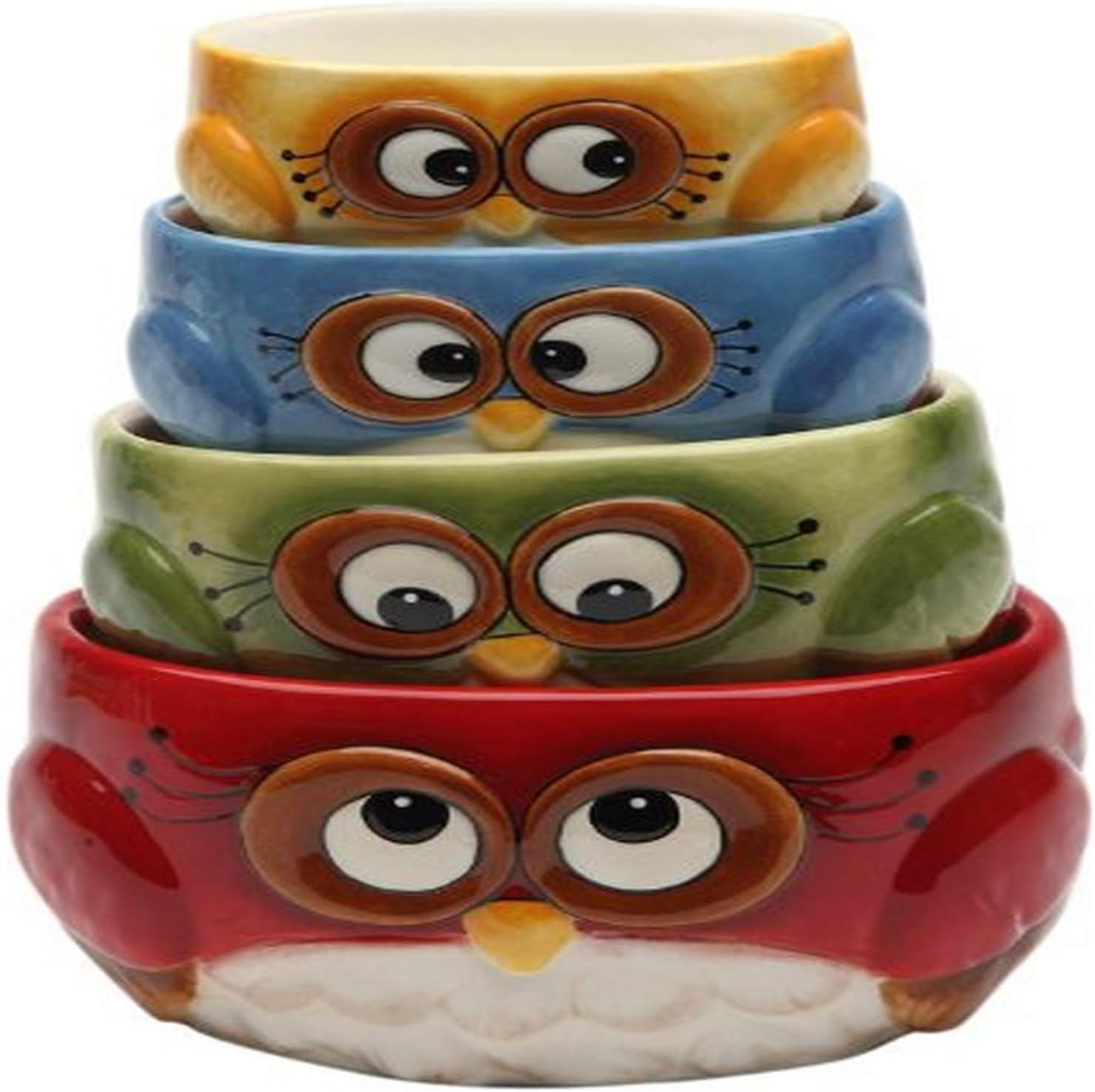 Measuring Cup Set Owl Design red green blue yellow 4 Pack, Medium