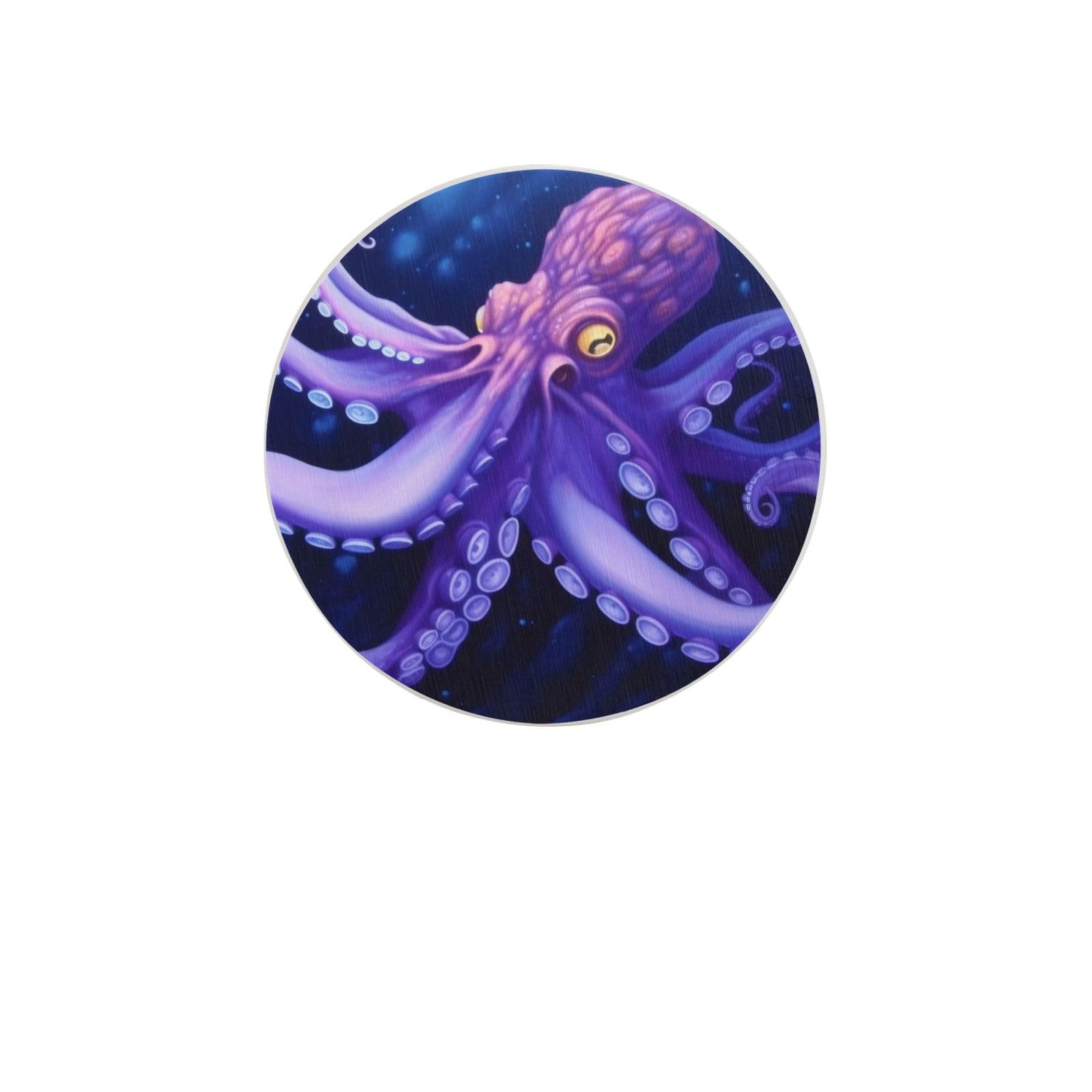 Purple Octopus Absorbent Drink Coasters Diatomaceous Round Coaster 4 Inch Reusable Cup Coasters Set 4pc