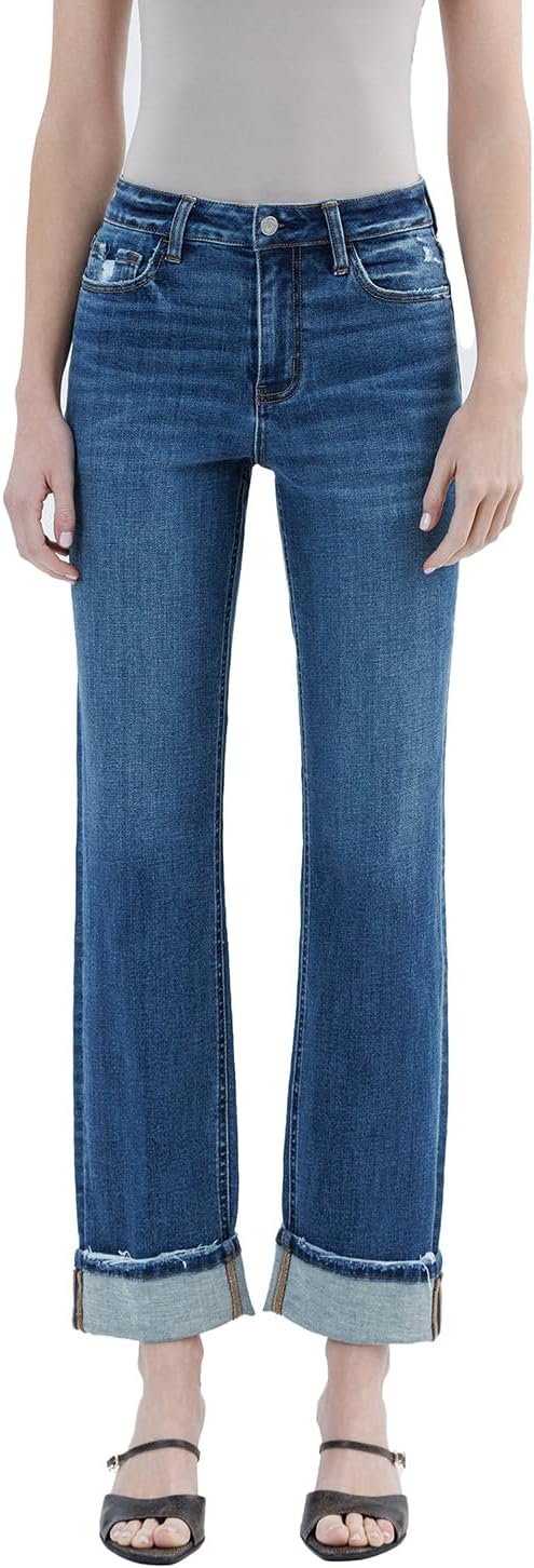 VERVET High Rise Cuff Straight Jeans T6666
