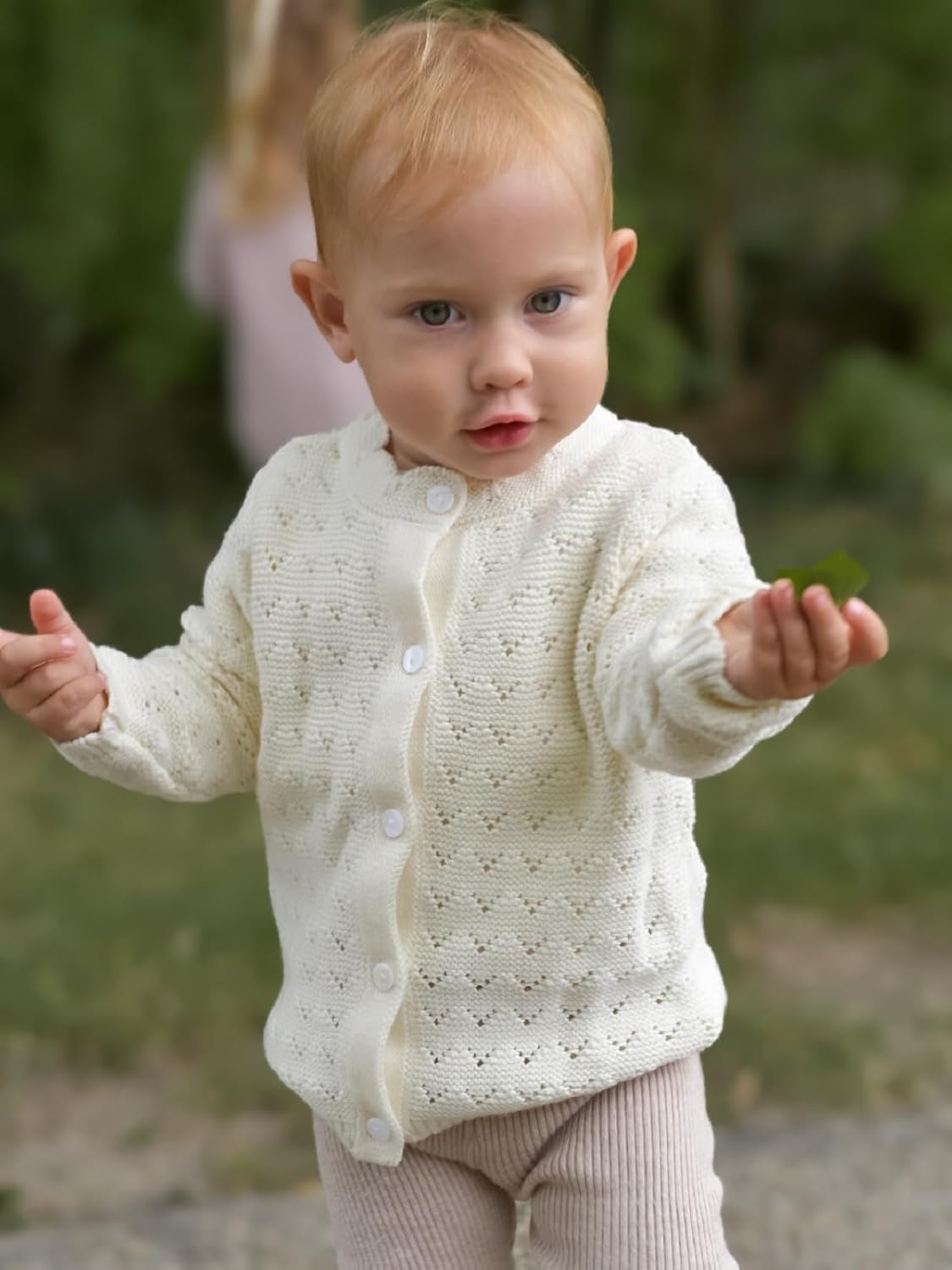 Miipat Baby Girl Sweater Knit Toddler Cardigan Long Sleeve Button Up Hollow Crochet Sweater - Image 2