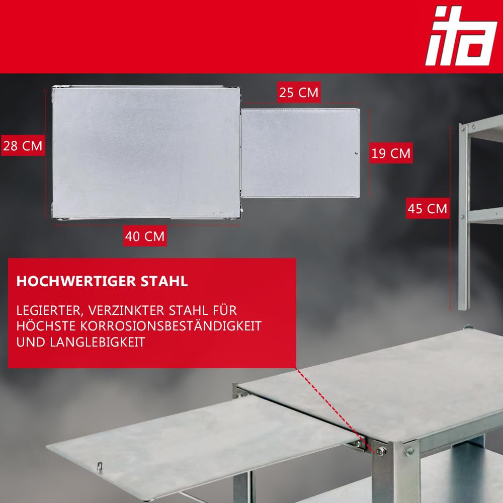 ITA Tisch für Räucherofen - Legierter Stahl - Praktischer Räucherofenständer 45x28x40/65 cm - Direkt vom Hersteller, EU Qualität - Tisch für Räucheröfen Räucherschränke