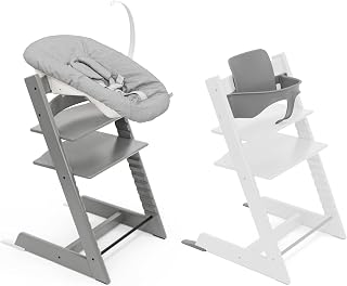 Trona Tripp Trapp de Stokke, Gris Tormenta (Incluye Silla + Baby Set 2) con Newborn Set - Diseño Seguro, Ajustable y Ergonómico