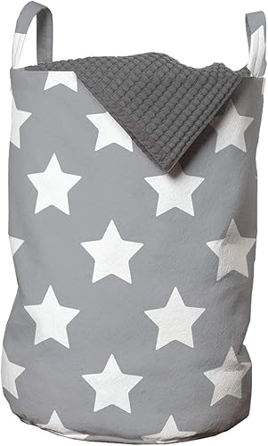 Ambesonne Bolsa de lavandería con diseño de estrellas grandes, monocromática, diseño moderno con temática de noche estrellada, cesta con asas y