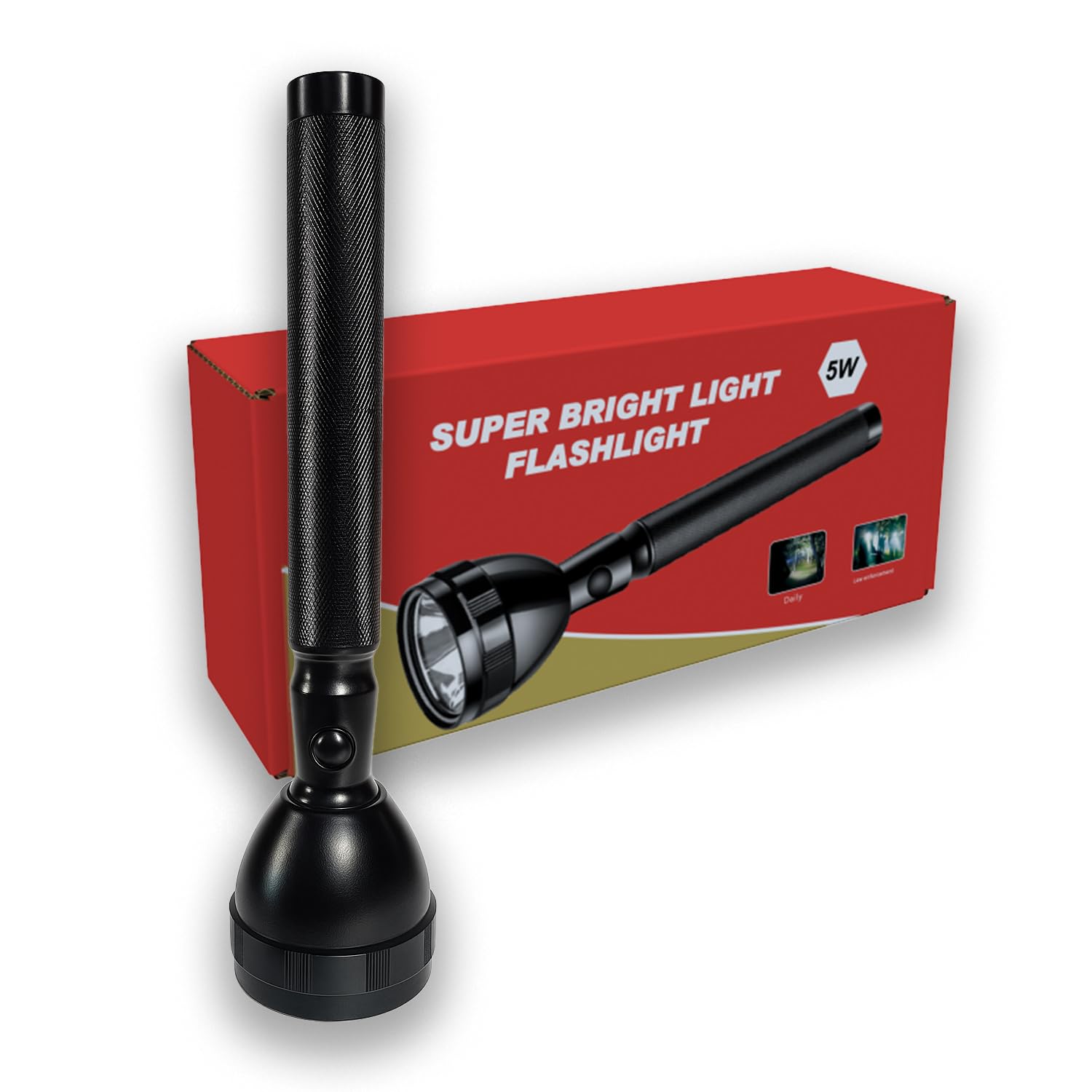 Rechargeable High Power Flashlight with Front Focus Beam and Rear Lantern Style Light, Heavy Duty Body, Portable LED Torch for Hiking, Fishing, Outdoor Adventure & Indoor Emergency Use-image-2