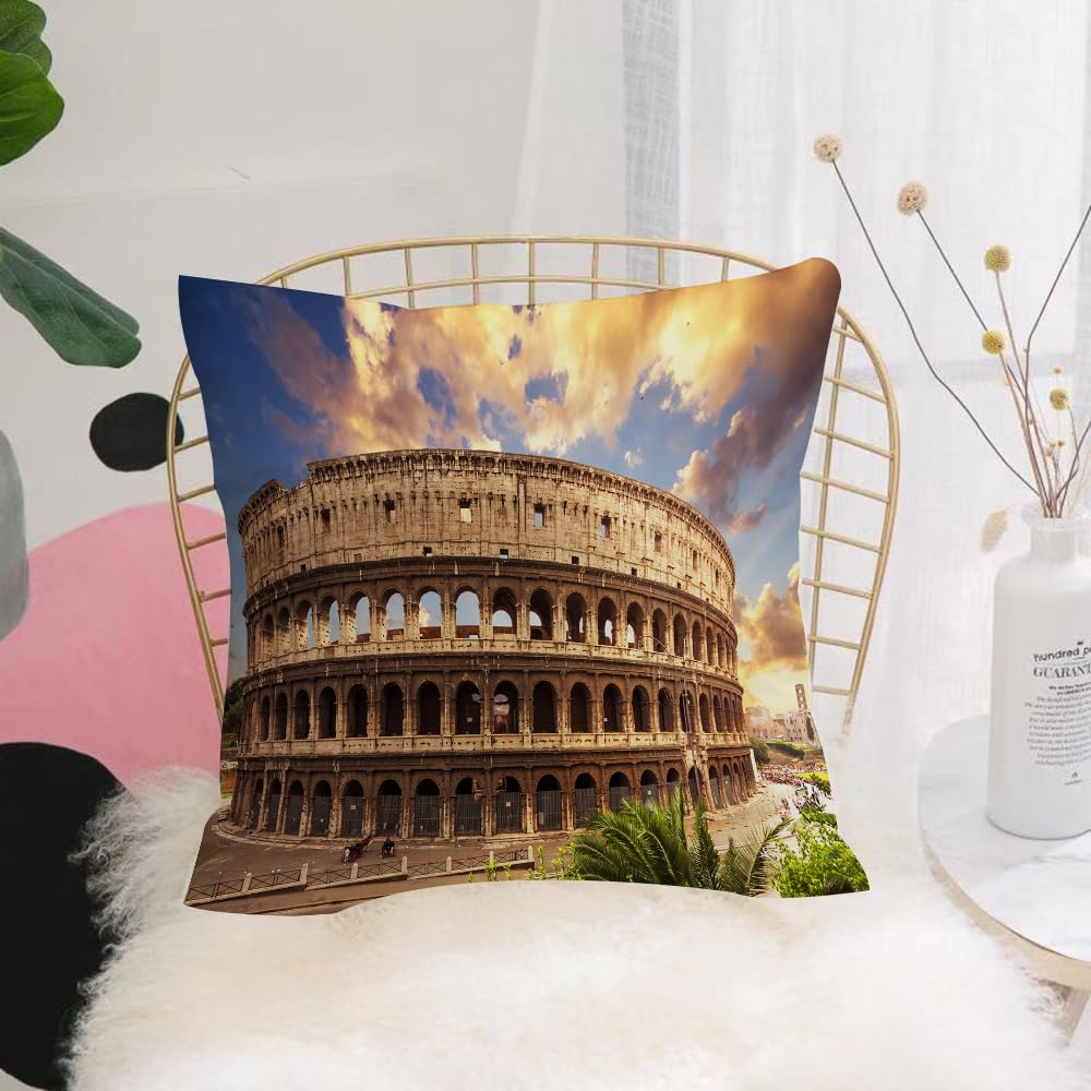 Hyosxw Rome Colosseum，Roman Amphitheater Stands Maj - A8 Cushion Cover,Throw Pillow Case Home Decorative For Living Room Bedroom Sofa Chair 18X18 Inch,Rome Colosseum，Roman Amphitheater Stands Majestic Under Cloudy Sky With Magnifi,Pillowcase 45X45cm