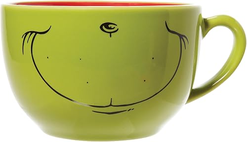 Department 56 Dr. Seuss the Grinch Faces Smile and Frown - Taza de café con leche, 18 onzas, color verde