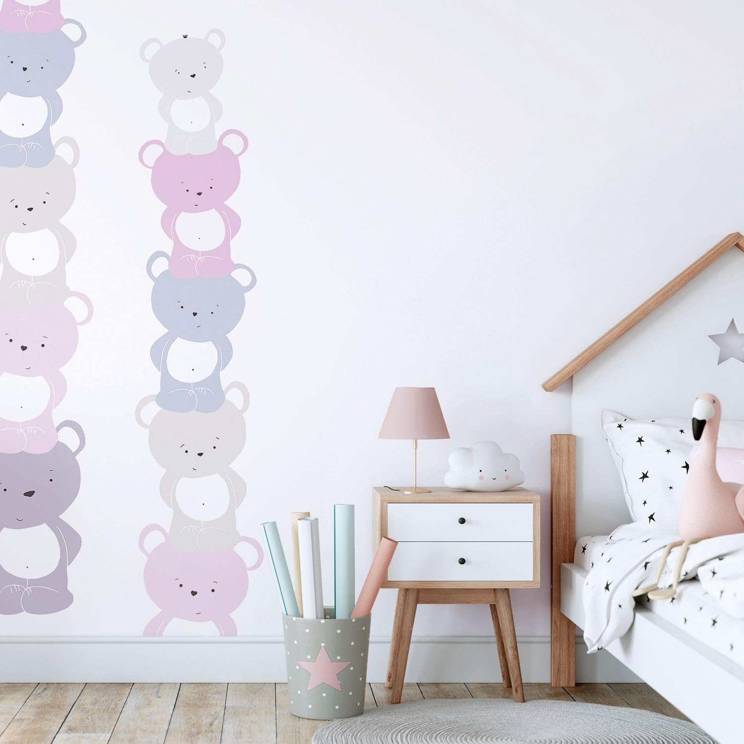 Papier peint animaux rose et gris Profhome, pose facile sans table