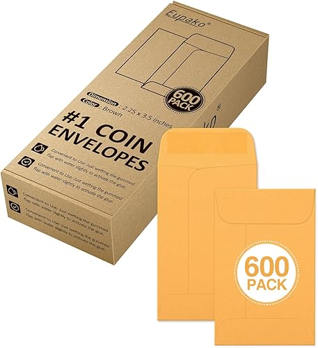Miniatura 1 de 600 sobres de monedas #1 Eupako de 2.25 x 3.5 pulgadas, sobres marrones para piezas pequeñas con solapa engomada, sobres de semillas de papel kraft