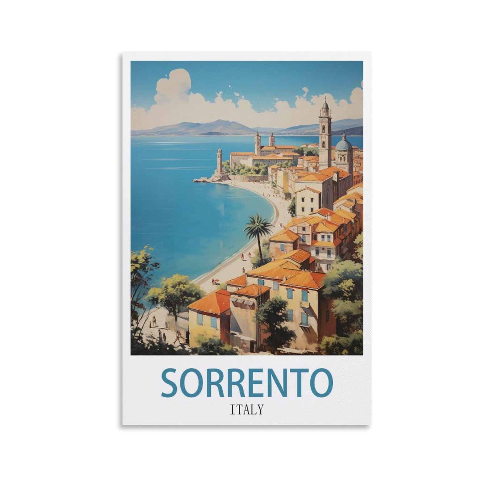 CNAHEIZ Sorrento Italy Vintage Travel Posters Coast 16x24inch(40x60cm) Canvas Wall Art Print Painting for Wall Decor Living Room Bedroom