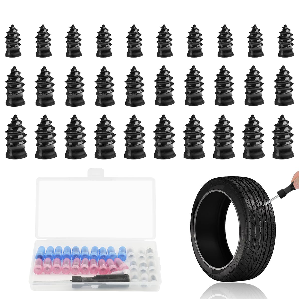 STHIRA® 30pcs Tire Repair Nails for Tubeless Tires 3 Sizes Tire Repair Nails with Screwdriver, Carbon Steel Tire Repair Nails for Sealing Punctures, Tubeless Tires Repair Accessories-picture-13