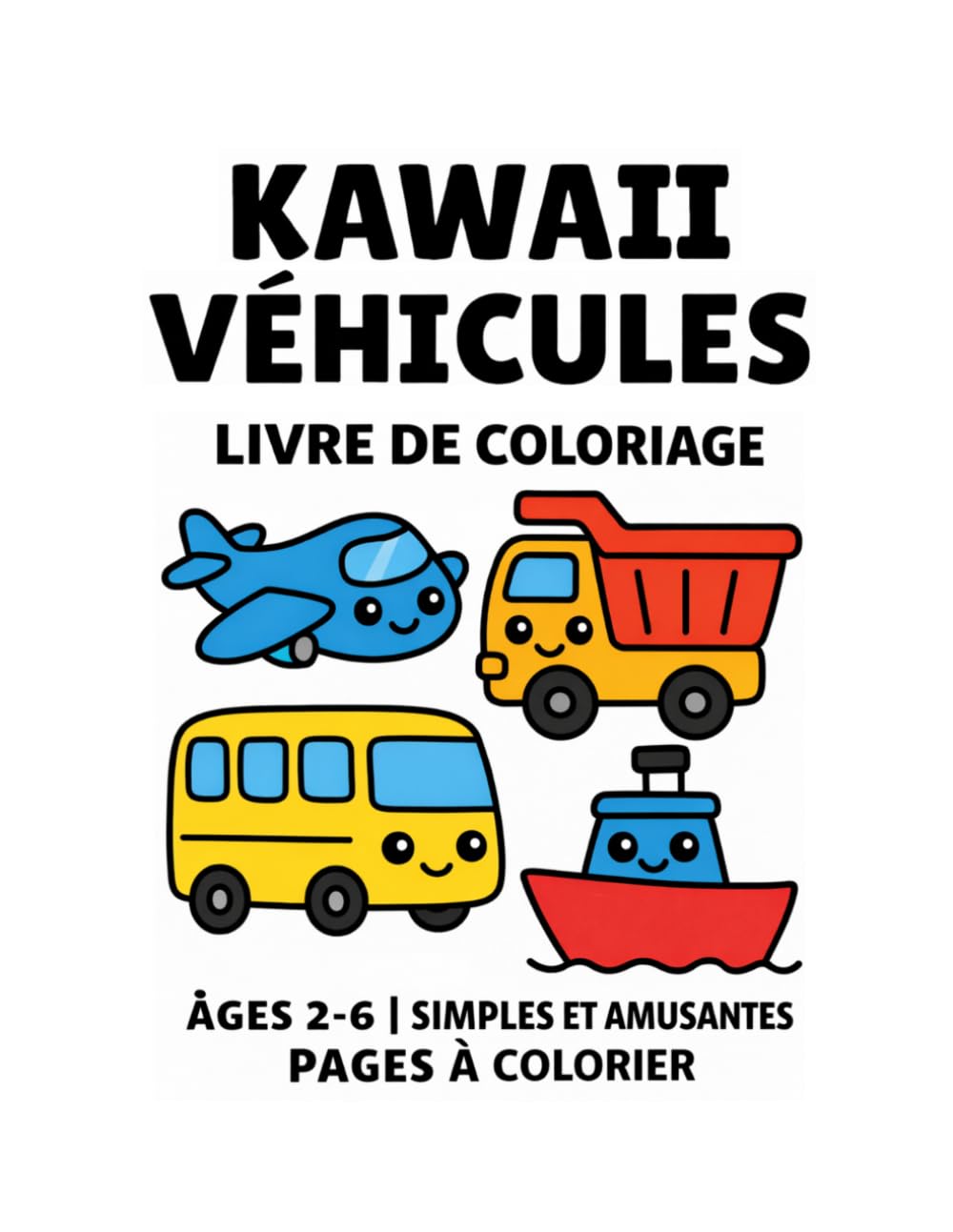 Kawaii Véhicules - Livre de coloriage pour enfants