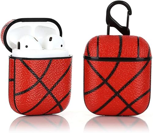 Funda de cuero divertida y bonita funda compatible con Apple Airpods 1 y 2 (baloncesto)