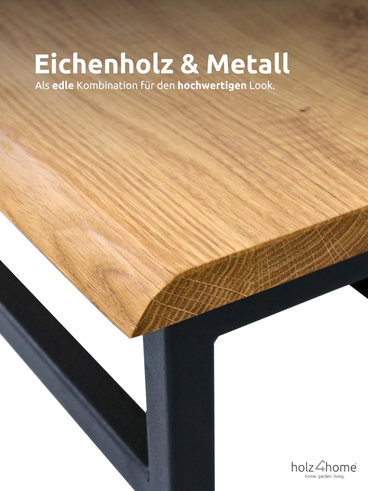 holz4home® Garderobe aus Massivholz mit Baumkante I 92x29x22cm I Naturgeölte Wandgarderobe aus Eichenholz I Metallrahmen inkl. Kleiderbügel
