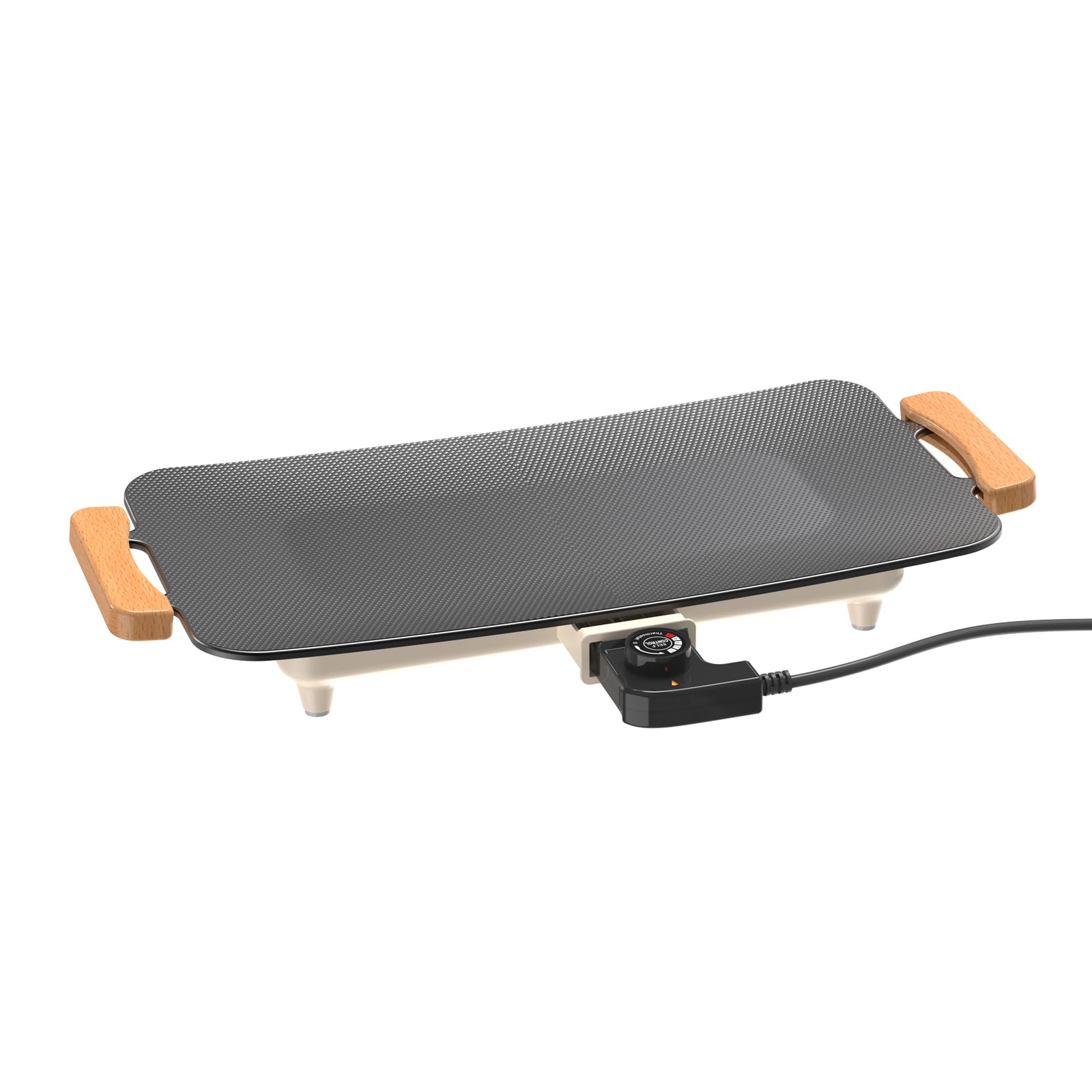 WOOX 1380W Plancha de Asar Eléctrica – Superficie 51x30 cm, Antiadherente, Comidas Familiares, Tortitas y Carne, Calentamiento Rápido, Sin PFAS, Asas de Roble, Fácil de Limpiar