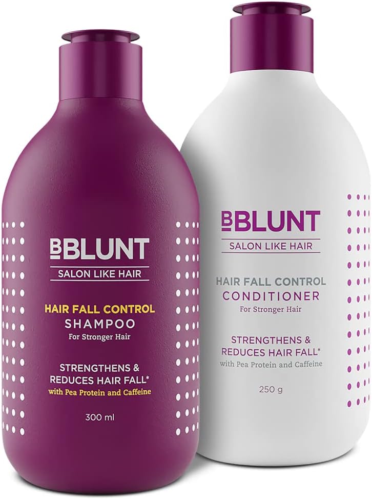 BBLUNT Hair Fall Control Shampoo & Conditioner Combo with Pea Protein & Caffeine for Stronger Hair - (300 ml + 250ml)