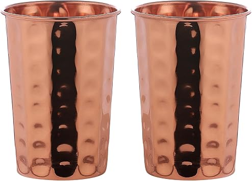 Copper Cups Set of 2 Hammered - 10.14 Oz 300 mL, Pure Copper Drinking Cups & Copper Tumbler Handmade for Ayurveda Health Benefits, Ayurvedic Copper Cups, Health-Boosting Copper Water Cups