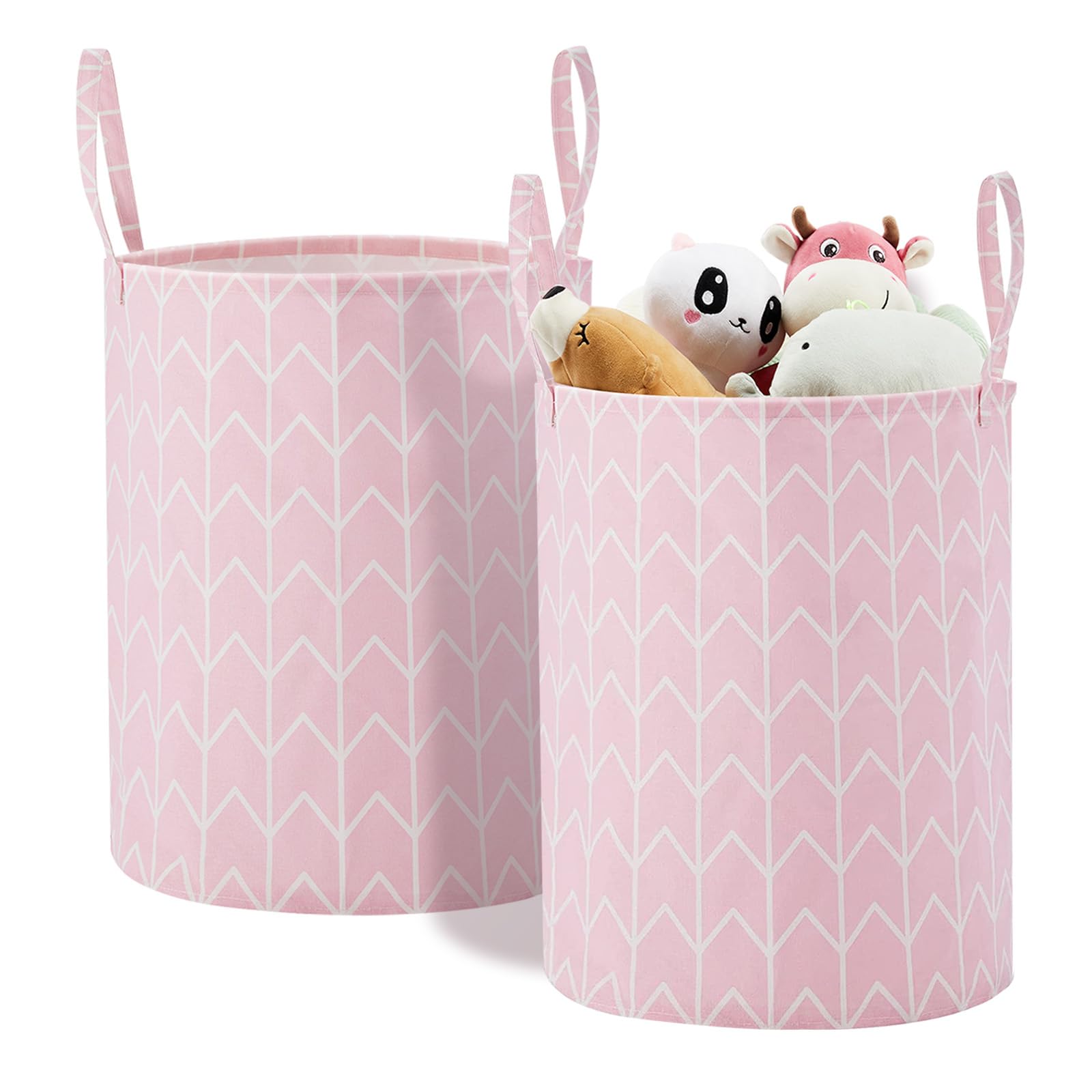 TECHMILLY Large Storage Basket for Girls and Boys, Collapsible Laundry Hamper with Long Handles, Toy Bins for Nursery, Kids Room Décor