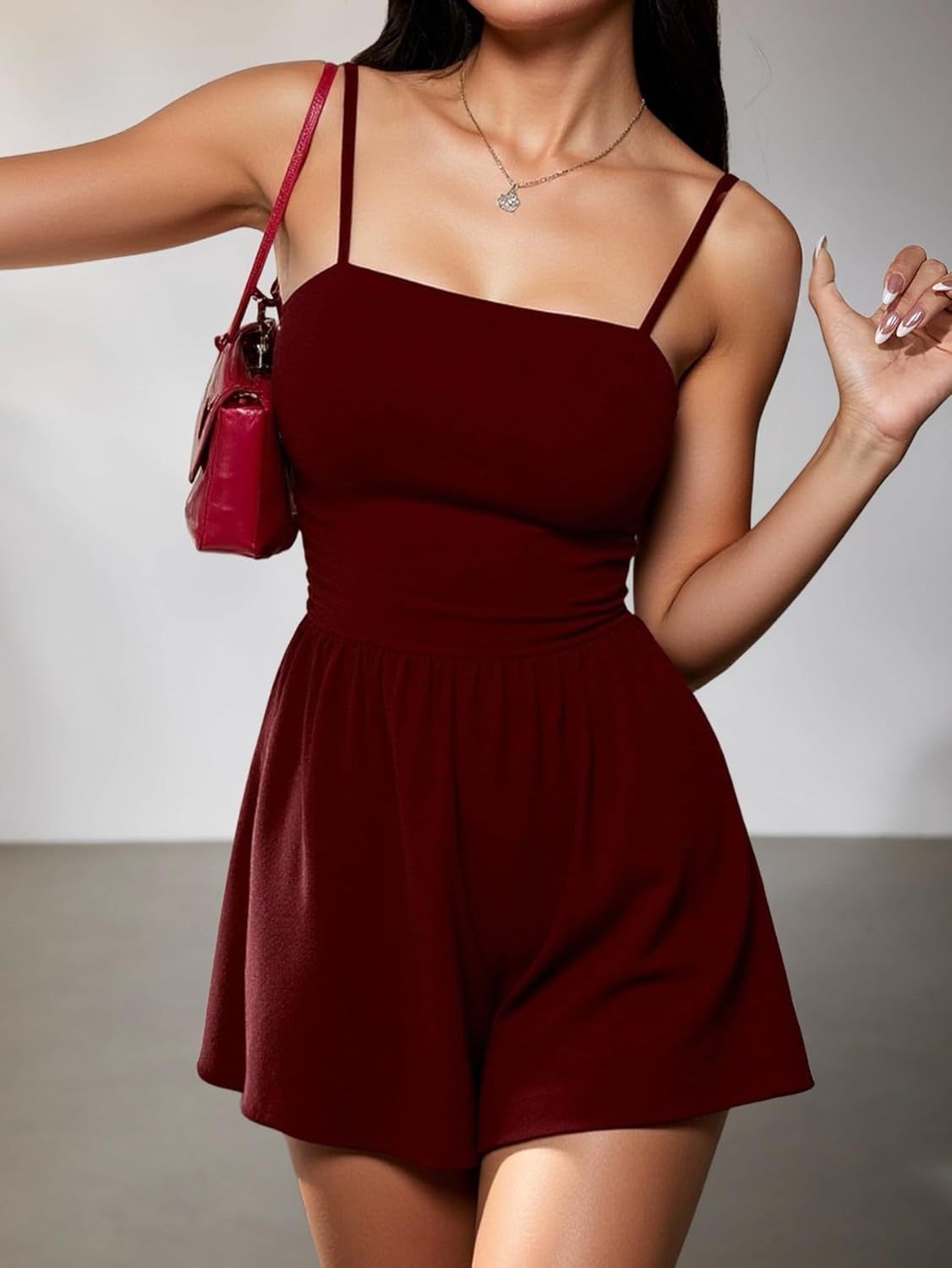 Women's Summer Ruched Square Neck Romper Y2k Wide Leg Short Jumpsuits Going Out Outfits - Image 3