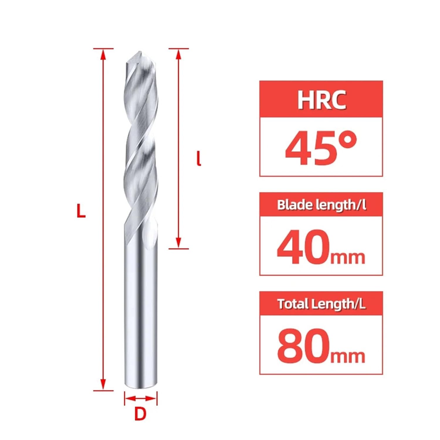 Total Length 80mm Carbide Drill Bits HRC45° for Hard Metalworking CNC Tools Tungsten Steel Metal Drills 2.1-10mm 1Pcs(2.7MM_80MM)