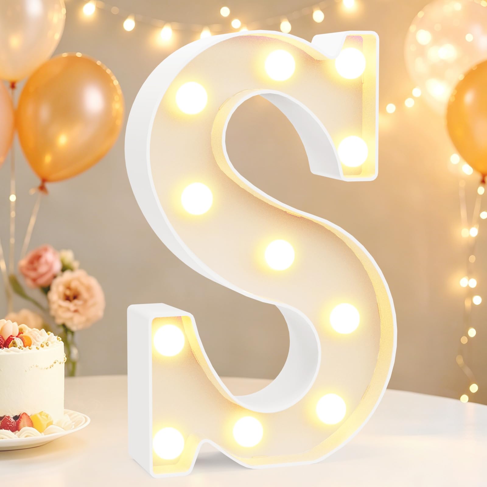 LED Light Up Marquee Letters for Birthday Decorations, Letter S Warm White — image 1