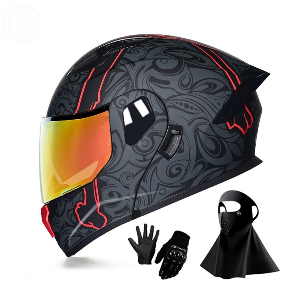 Ragopilen P6 Helmet, Full Face Motorcycle Helmet Approved 2 Visors Black Night Vision Adult Kids M-2Xl 3Pcs(,2Xl(61-62Cm))