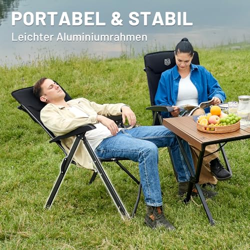 TIMBER RIDGE Campingstuhl Faltbar Hohe Lehne mit 4 Positionen verstellbar bis 150kg Klappstuhl Camping Gepolstert Faltstuhl Liegestuhl mit Tasche für Garten Balkon Wohnmobil 4
