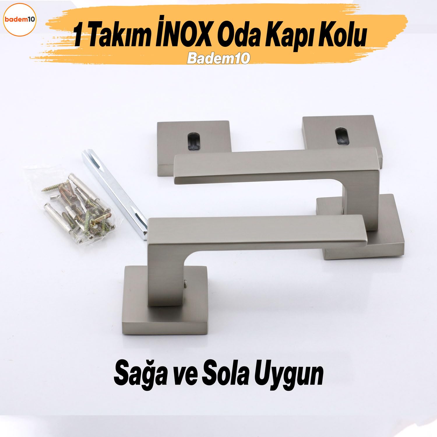 Paytak İNOX Oda Kapı Kolu Kare Rozetli Sağa Sola Uygun İç Dış Ev Oda Kapısı Kilitlenebilir 1 Takım