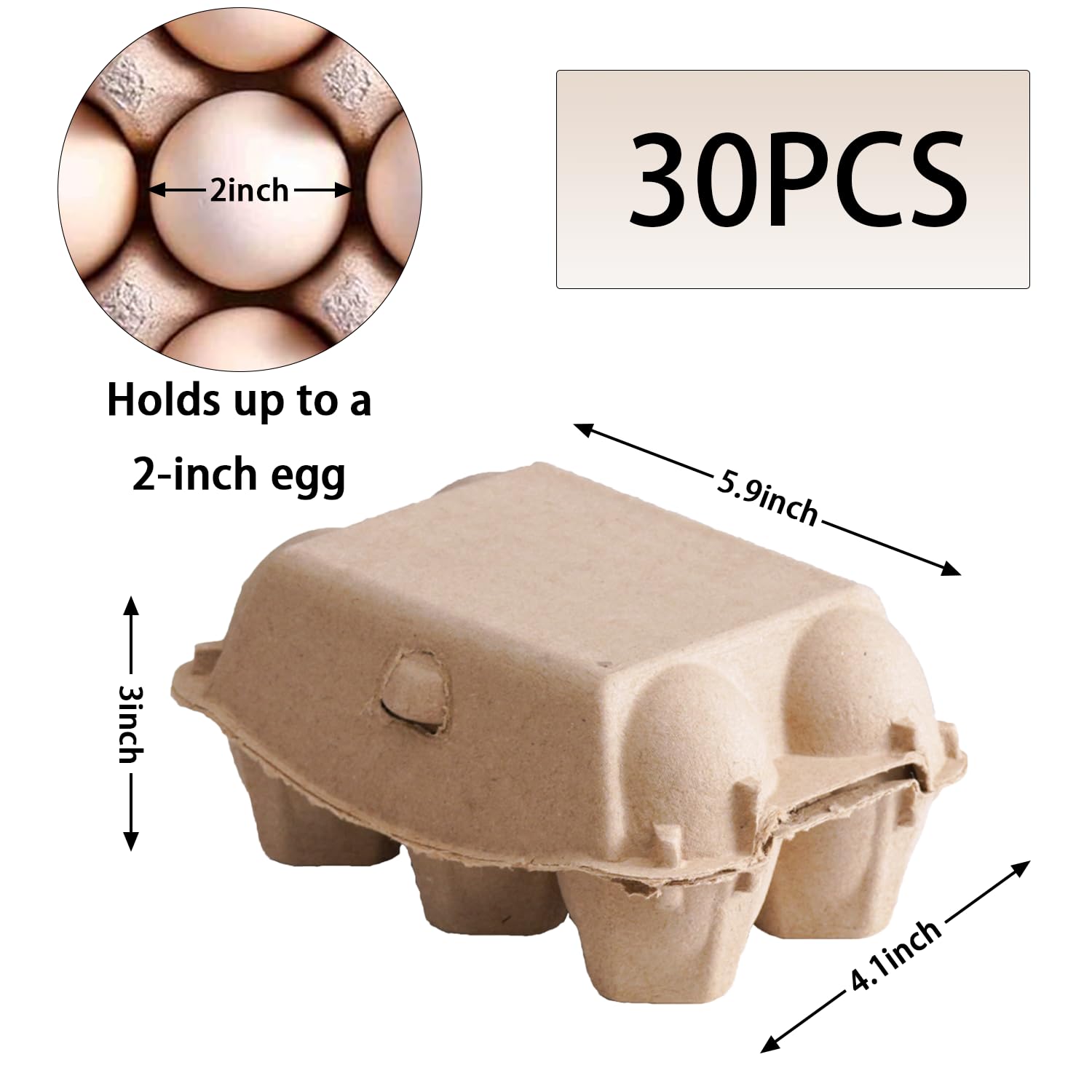 30 cajas de huevos, cajas de huevos de pulpa natural en blanco, 6 unidades para huevos de gallina, reutilizables, protegen, recipientes de almacenamiento de huevos para el hogar, cocina y