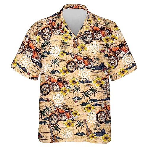 Motorcycle Hawaiian Shirt for Men - Women Tropical Motorbike Button Down Mens Hawaiian Shirts Short Sleeve Series 413 Size 4XL