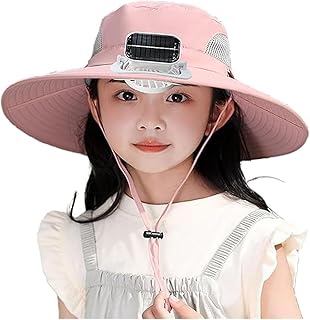 Gorras de abanico solar de ala ancha, gorras de ventilador solar para niños, gorras de pesca de secado rápido, adecuadas para niños y niñas al aire libre (rosa)