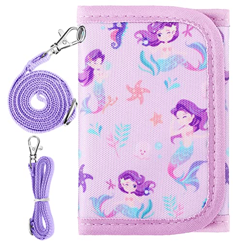 Mermaid Kids Wallet For Girls, Wallet For Little Young Girls 4-6 4-8 5-7 6-8 8-10 9-12 Ages Cute Small Toddler Wallet With Lanyard Gift, Purple #TOP2