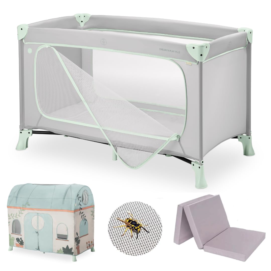 hauck Lettino Neonato Da Viaggio Dream N Play Plus - Set XXL Con Materasso, Tenda Gioco e Zanzariera - Culla Da Campeggio Pieghevole Con Borsa e Ampia Apertura - (Dusty Mint)