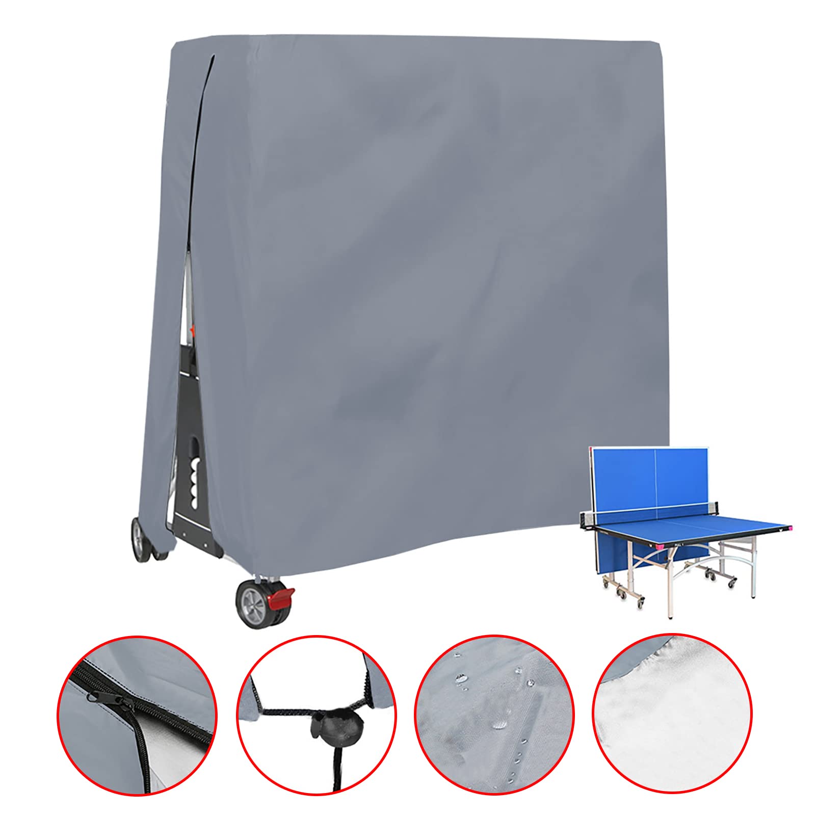 Copertura per tavolo da tennis e ping pong con cerniera e coulisse, 420D Oxford resistente impermeabile per interni ed esterni (185 x 165 x 70 cm) (grigio)