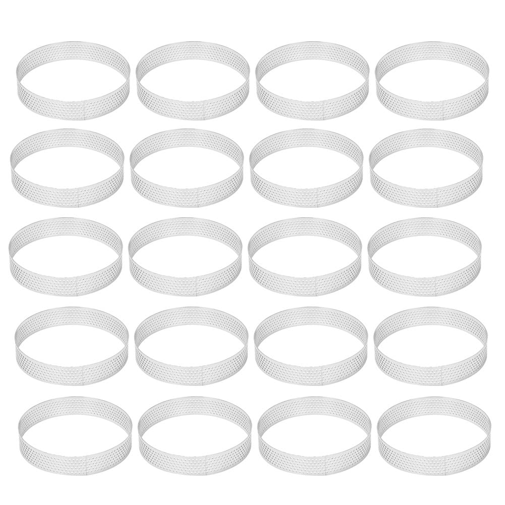 CTRLZS 20Pcs 10cm Circular Tart Rings with Holes Stainless Steel Pizza Dessert DIY Cake Mousse Mold Kitchen Baking Mould Tool