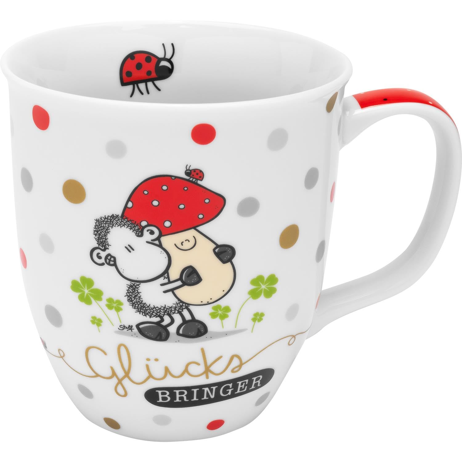 Sheepworld Tasse mit Motiv "Glücksbringer" | Sprüchetasse, Porzellan, lustiger Spruch, 40 cl | Geschenk, Glücksbringer, Silvester | 70096