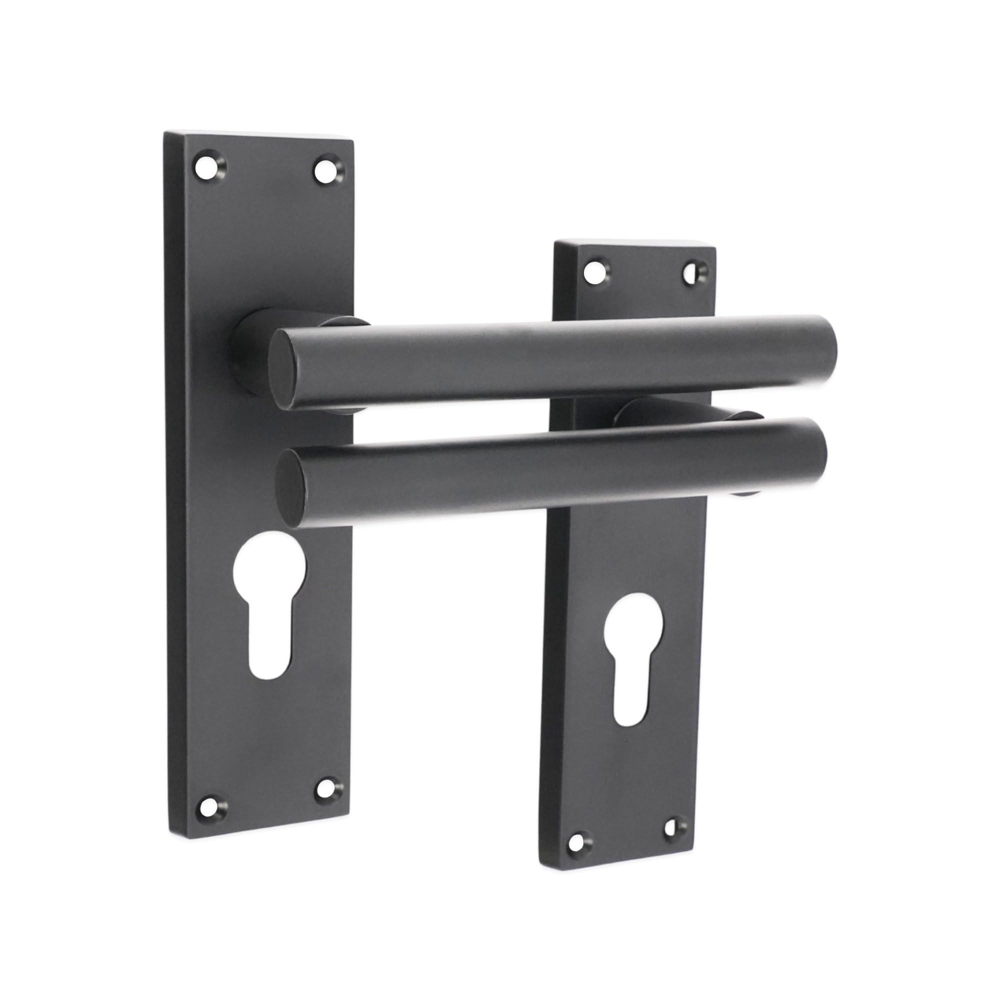 Infinity Decor Matt Black Straight Euro Lever Lock Door Handle on Rectangular Backplate Set Passage Door Pulls – Suitable for All Internal & External Door
