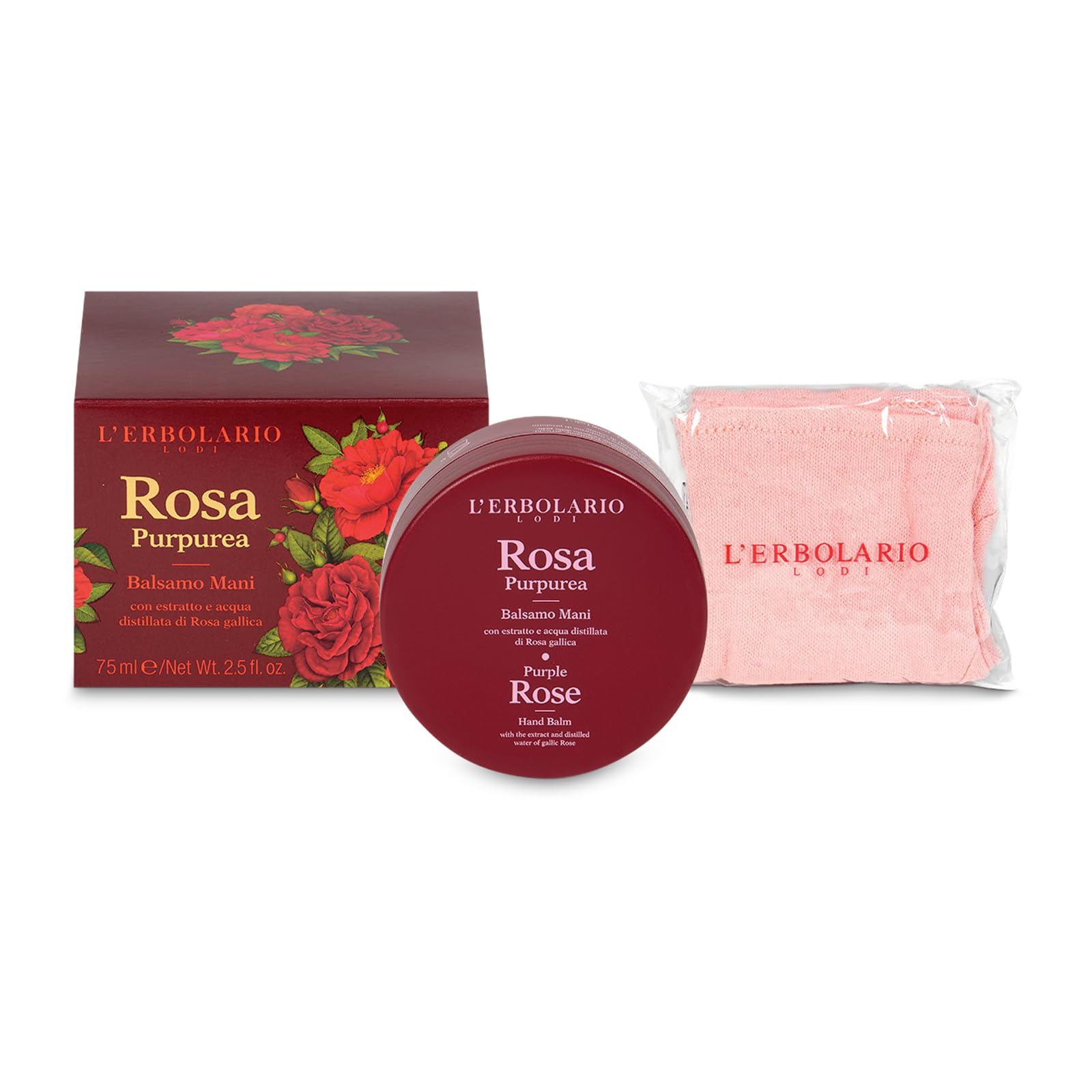 L'erbolario Cranberry Rosa Purpurea Handbalsam Incl. Baumwollhandschuhe, 75 Ml