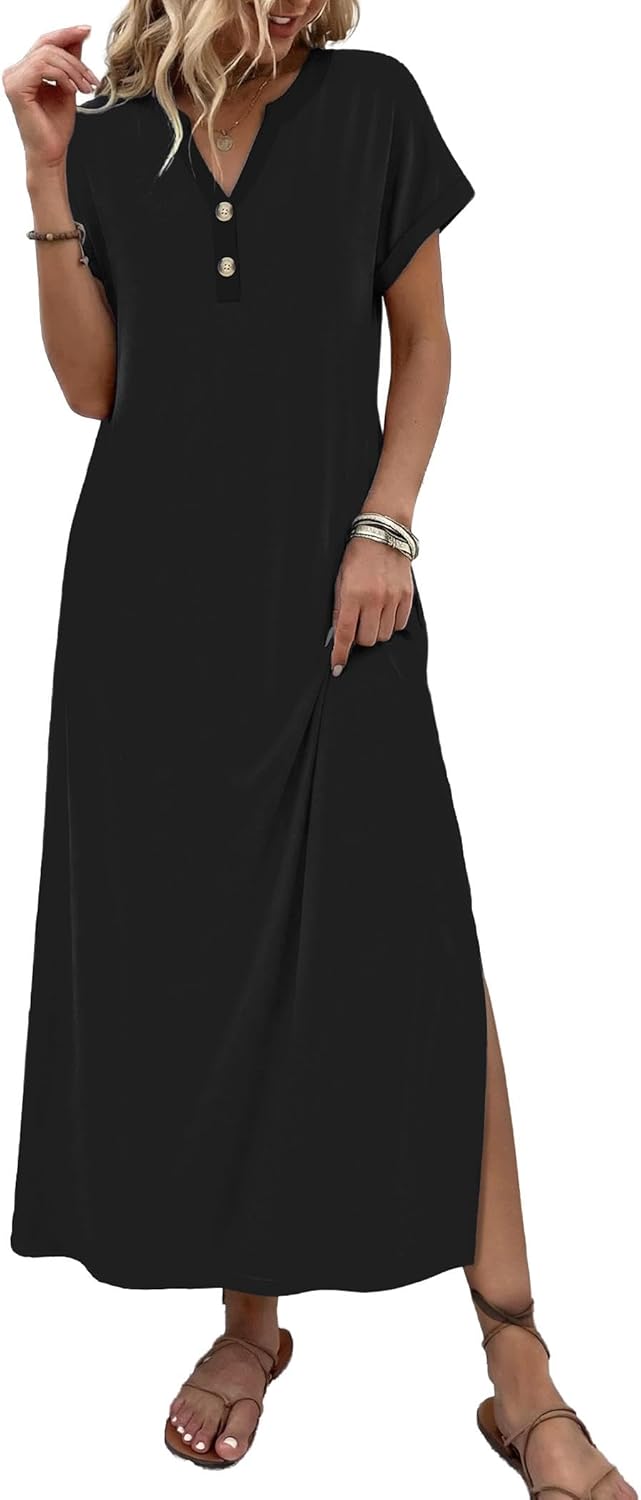 Zeagoo Summer Dresses for Women 2026 Maxi Dresses Vacation Sundress Short Sleeve Casual Sundresses Split Dress with Pockets - Image 6