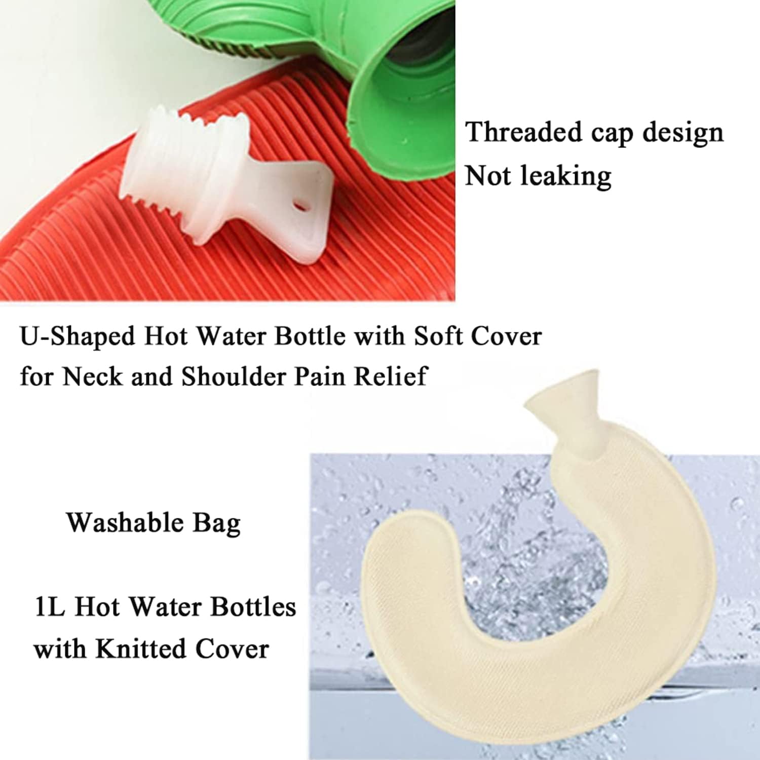 U-Shaped Hot Water Bottle with Soft Cover, 2L Neck Hot Water Bag, Portable Hot Water Bottle for Neck and Shoulder Pain Relier,Grey — Amazon image 3