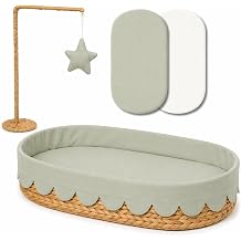 Premium Baby Changing Basket - Scalloped Changing Basket for Baby Dresser Sage Green Baby Changing Bakset
