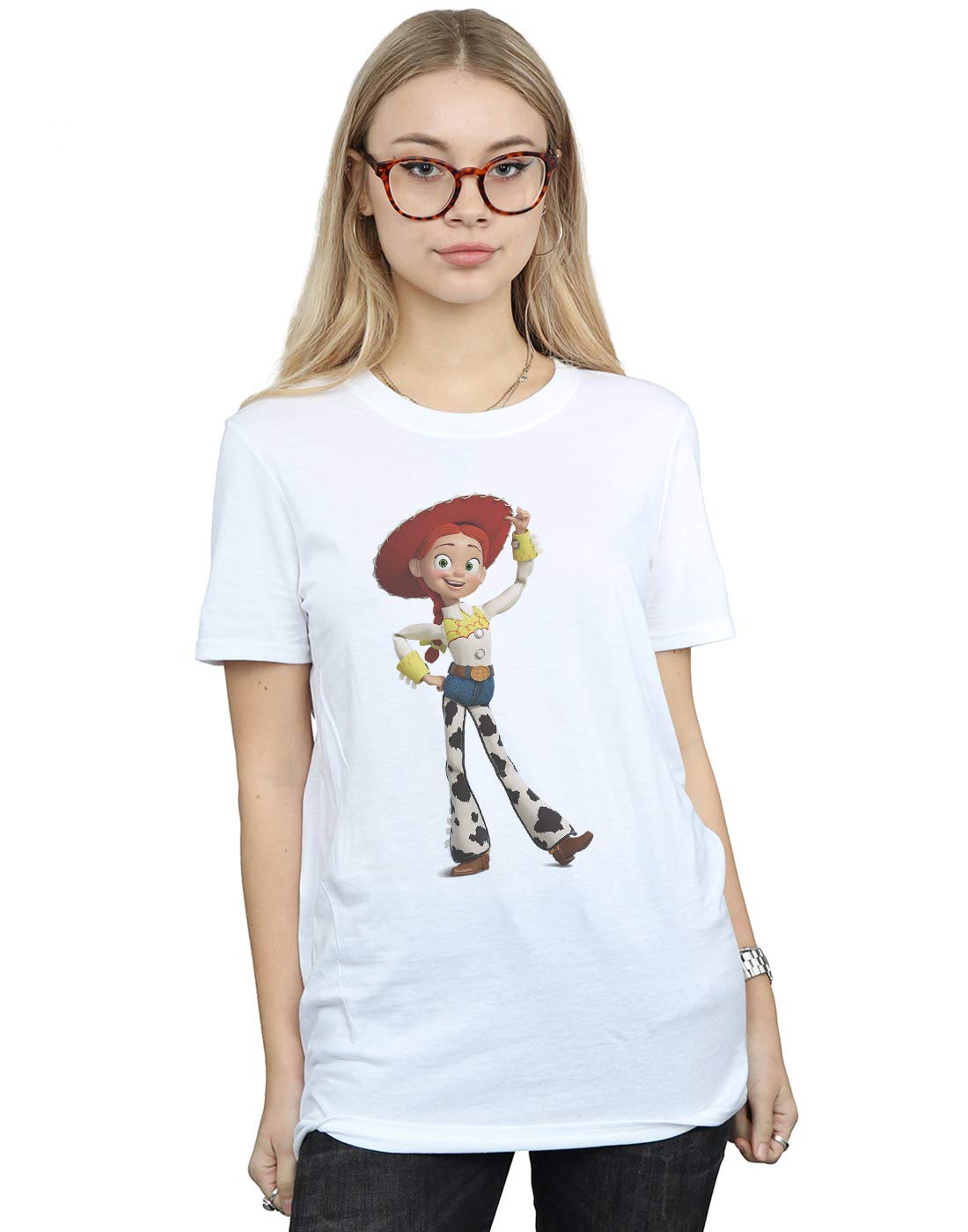 Disney Women's White Toy Story Jessie Pose Cotton Boyfriend T-Shirt In | Size: 2XL