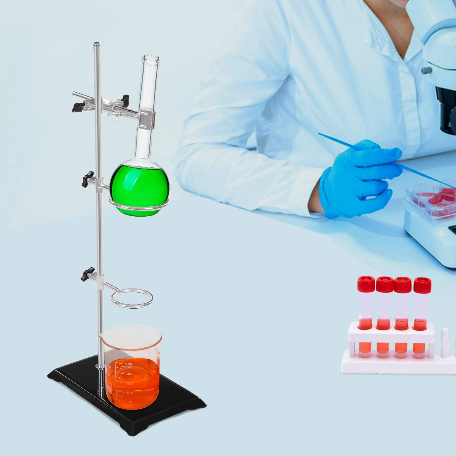 TFCFL Laboratory Stands Support Set, Lab Stand Support with Clamp, Lab Stand Set Laboratory Grade Metalware Set with Burette Clamp and Flask Ring Clamps