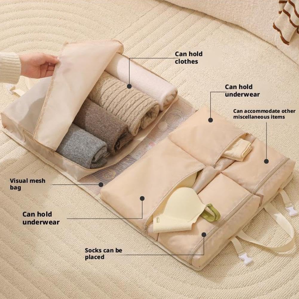 Borsa porta abiti da viaggio - Organizer pieghevole con scomparti multipli, salvaspazio for vestiti, reggiseni, biancheria intima, calzini (blu)(White,8 in One)