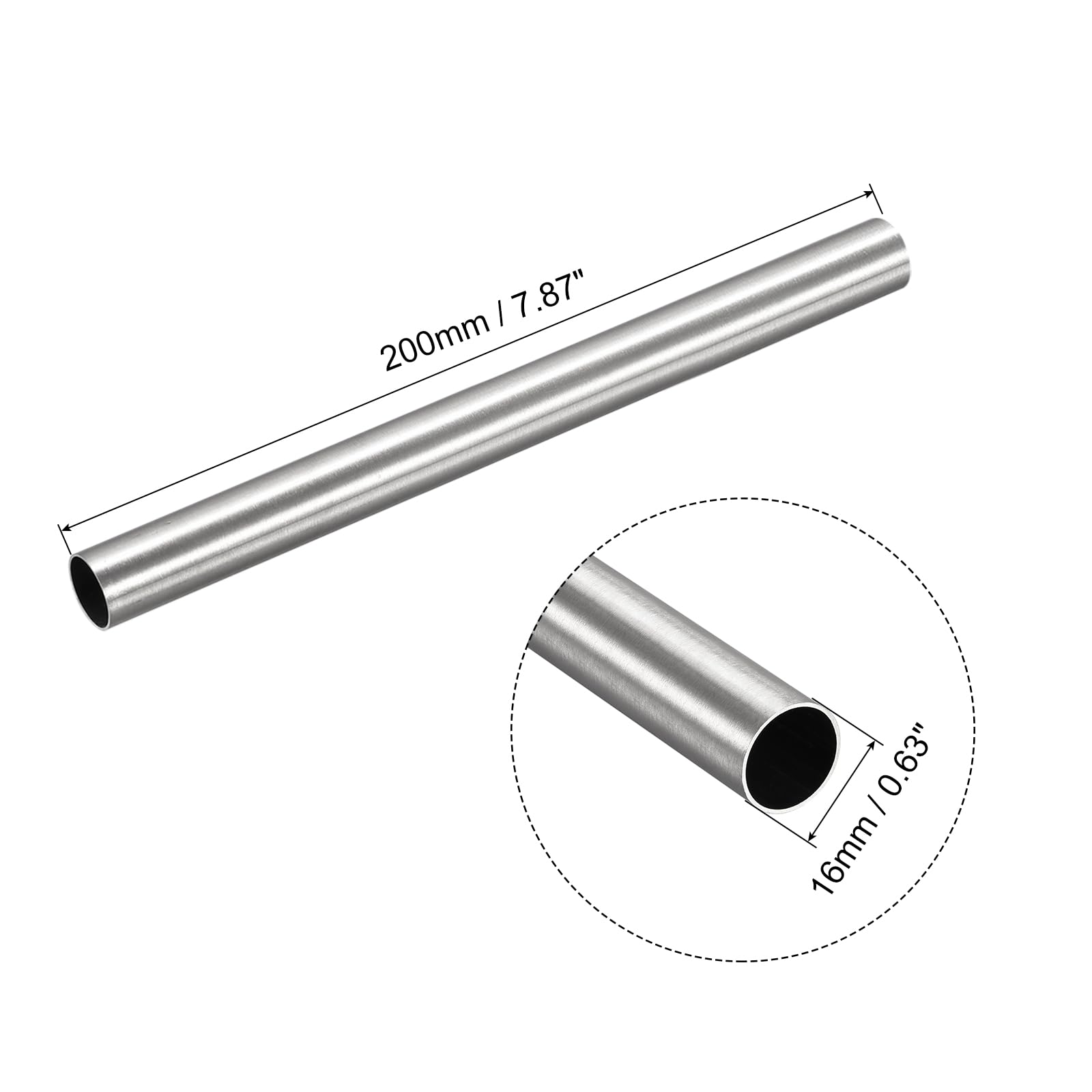 sourcing map Rura ze stali nierdzewnej 304, Ø 16 mm x 0,5 mm grubości ścianki, długość 200 mm, rura kapilarna z metalu do maszyn przemysłowych