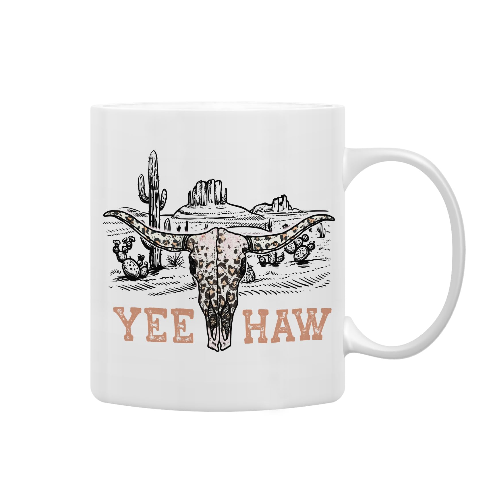 QASHWEYRetro Western Yeehaw Cowboy Bull Skull Cactus Coffee Mugs Mug,Gifts for Teen Teenage Girls Boys Cowgirl Cowboy,Wild West Cactus Country Double Side Printed Ceramic Mug Cup 11 Ounce